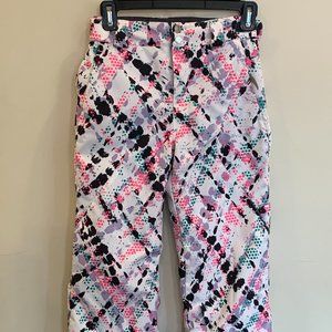 Spyder Girls Snow/Ski Pants sz 12; white with neon pink and black accents